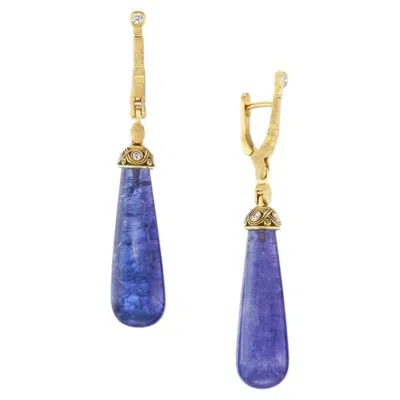 Pre-owned Alex Sepkus 18k Yellow Gold �sticks & Stones� Tanzanite & Diamond Earrings � Lux
