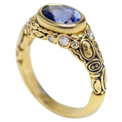 Pre-owned Alex Sepkus Blue Sapphire And Diamond 18k Gold Cocktail Ring 1.99 Carat