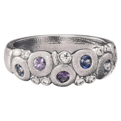 Pre-owned Alex Sepkus "candy" Dome Ring With Blue And Purple Sapphires In Platinum