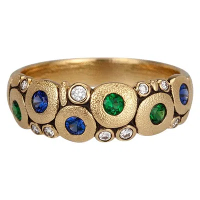 Pre-owned Alex Sepkus "candy" Dome Ring With Blue Sapphires And Green Tsavorite Garnets