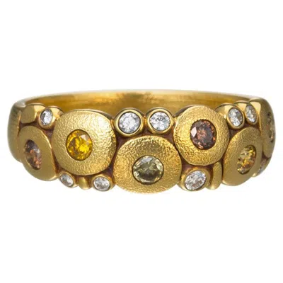 Pre-owned Alex Sepkus "candy" Dome Ring With Natural Color Diamonds In 18 Karat Gold In Multi
