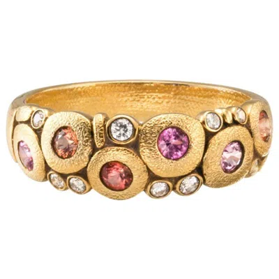 Pre-owned Alex Sepkus "candy" Dome Ring With Pink And Orange Sapphires In 18 Karat Gold