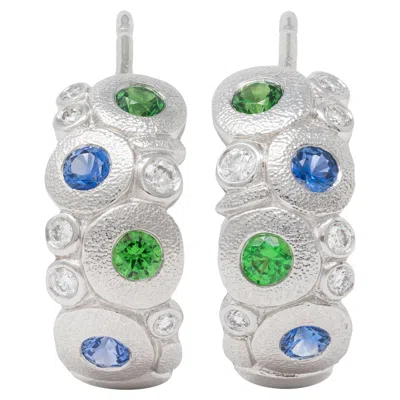 Pre-owned Alex Sepkus Contemporary Diamond Multi-gem Platinum Candy J-hoop Earrings