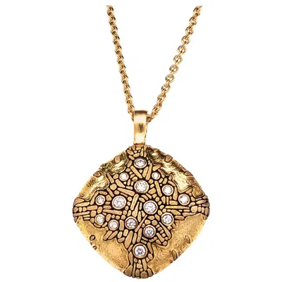 Pre-owned Alex Sepkus "cushion" Pendant Necklace With White Diamonds In Gold