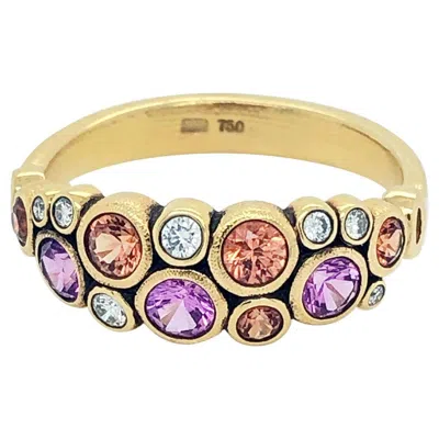 Pre-owned Alex Sepkus Dome Ring With Pink And Orange Sapphires In 18 Karat Yellow Gold