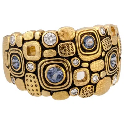 Pre-owned Alex Sepkus "little Windows" Dome Ring With Blue Sapphires In 18 Karat Gold