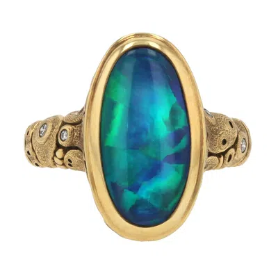 Pre-owned Alex Sepkus New  3.94 Carat Black Opal 18k Gold Ring