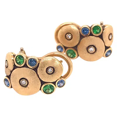 Pre-owned Alex Sepkus "orchard" Earrings With Blue Sapphires And Green Tsavorites In Gold