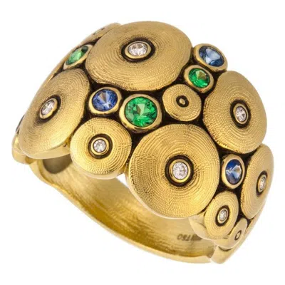 Pre-owned Alex Sepkus Orchard Ring With Blue Sapphire And Green Tsavorite, 18 Karat Gold