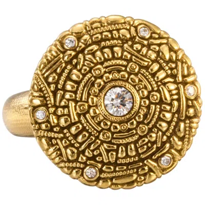 Pre-owned Alex Sepkus "shield" Ring With White Diamonds In 18 Karat Gold