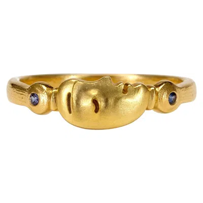 Pre-owned Alex Sepkus "the Big Sleep" Dome Ring With Blue Sapphire In 18 Karat Yellow Gold