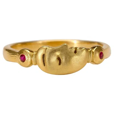 Pre-owned Alex Sepkus "the Big Sleep" Dome Ring With Ruby In 18 Karat Yellow Gold