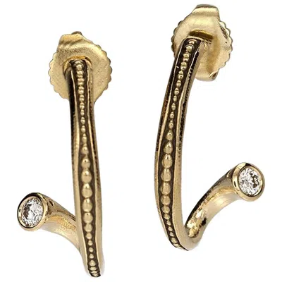 Pre-owned Alex Sepkus "twist Hoop" Earrings With White Diamonds In 18 Karat Yellow Gold