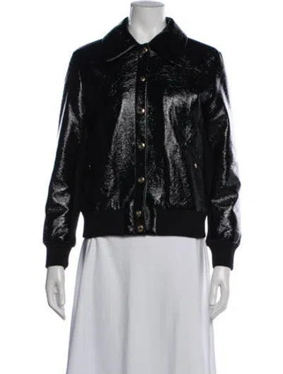 Pre-owned Alexa Chung Faux Leather Bomber Jacket In Black