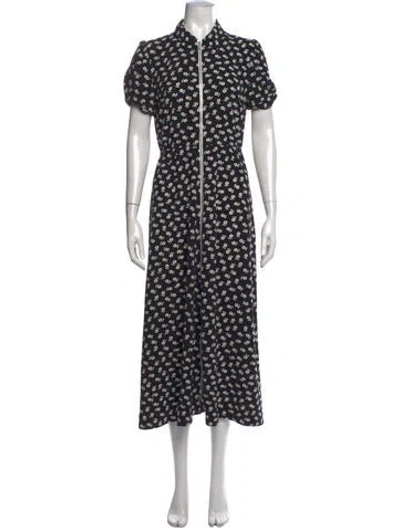 Pre-owned Alexa Chung Floral Print Midi Length Dress In Black