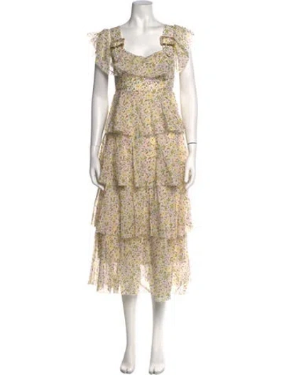 Pre-owned Alexa Chung Floral Print Midi Length Dress In Neutrals