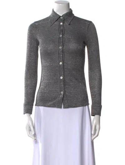 Pre-owned Alexa Chung Long Sleeve Button-up Top In Silver