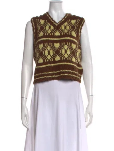 Pre-owned Alexa Chung Patterned V-neck Sweater In Brown