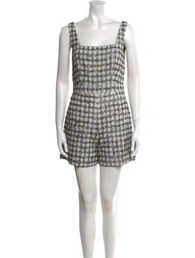 Pre-owned Alexa Chung Plaid Print Square Neckline Romper In Blue