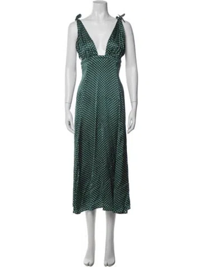 Pre-owned Alexa Chung Polka Dot Print Midi Length Dress In Green