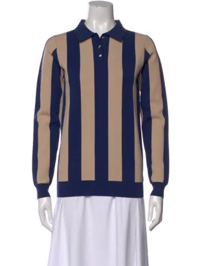 Pre-owned Alexa Chung Striped Long Sleeve Polo In Blue