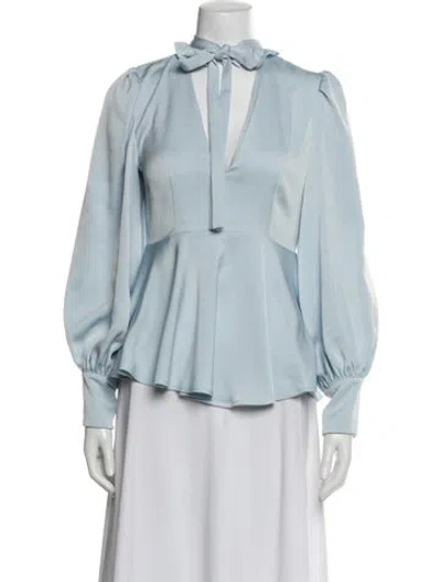 Pre-owned Alexa Chung Tie Neck Long Sleeve Blouse In Blue