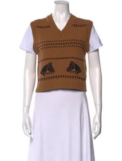 Pre-owned Alexa Chung Wool Printed Sweater In Brown