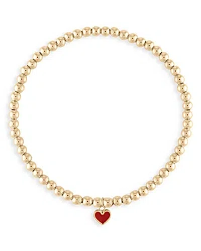 Alexa Leigh Heart Of Mine Heart Charm Beaded Stretch Bracelet In 14k Gold Filled In Red/gold