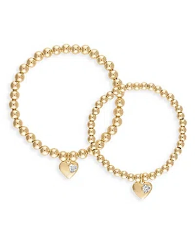 Alexa Leigh Mommy & Me Cubic Zirconia Heart Charm Beaded Stretch Bracelet In 14k Gold Filled, Set Of 2 - 100% Ex