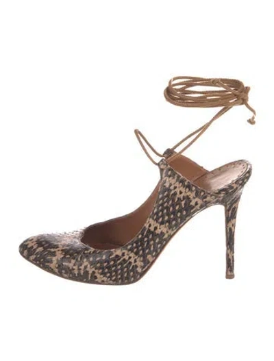 Pre-owned Alexa Wagner Snakeskin Animal Print Pumps In Brown