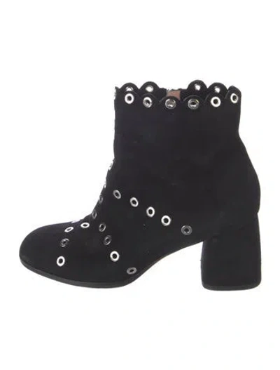 Pre-owned Alexa Wagner Suede Scalloped Accent Boots In Multi