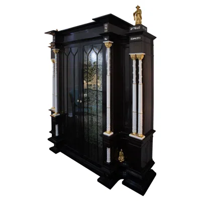 Pre-owned Alexander Anisimov Cupboard In Chinoiserie Style Ebony Wood, Pearl Mosaic, Gold Plated Elements In Black