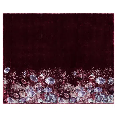 Pre-owned Alexander Anisimov Custom 100% Silk Asymmetric Rug "jewels" Luxury Burgundy & Ruby Gemstone Carpe In Red