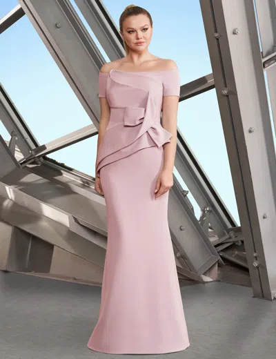 Alexander By Daymor 1150 Long Fitted Peplum Pleated Formal Evening Dress In Gray