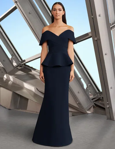Alexander By Daymor 1151 Long Formal Peplum Evening Dress In Blue