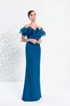 Alexander By Daymor 1257 Long Formal Tiered Ruffle Evening Dress In Blue