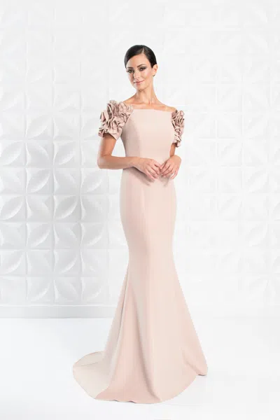 Alexander By Daymor 1270 Long Beaded Ruffle Formal Evening Dress In Brown