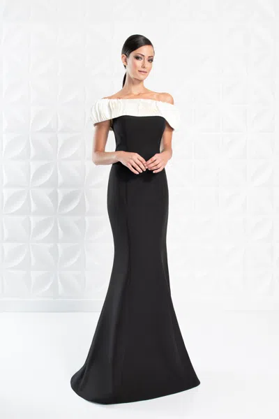 Alexander By Daymor 1280 Long Ruffle Fit Formal Dress In Multi