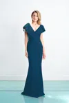 Alexander By Daymor 1456 Long Pleated Ruffle Slit Formal Dress In Blue