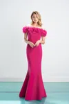 Alexander By Daymor 1461 Long Formal Fitted Floral Ruffle Dress In Pink