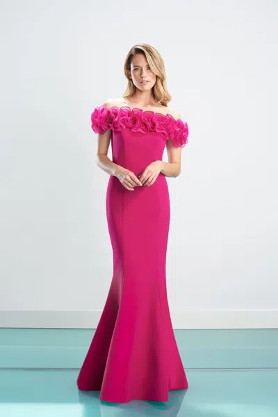 Alexander By Daymor 1461 Long Formal Fitted Floral Ruffle Dress In Pink