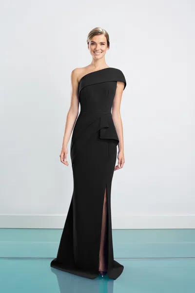 Alexander By Daymor 1463 Long Formal Slit Ruffle Dress In Black