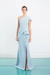 Alexander By Daymor 1463 Long Ruffle Slit Formal Evening Dress In Blue