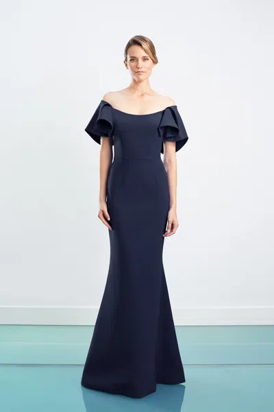 Alexander By Daymor 1464 Long Ruffle Formal Evening Dress In Blue