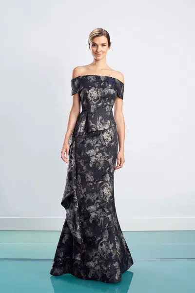 Alexander By Daymor 1467 Fitted Long Floral Glitter Formal Dress In Brown