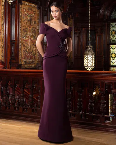 Alexander By Daymor 1550 Long Plated Formal Peplum Evening Dress In Multi