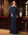 Alexander By Daymor 1555 Fitted Long Lace Beaded Formal Dress In Blue