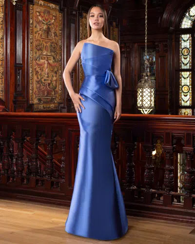 Alexander By Daymor 1558 Fitted Long Pleated Peplum Formal Dress In Purple