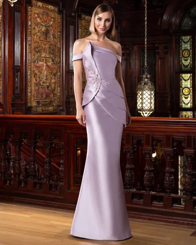 Alexander By Daymor 1572 Long Fitted Tiered Formal Peplum Dress In Purple