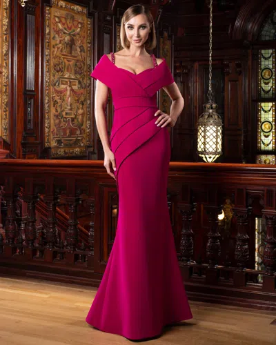 Alexander By Daymor 1576 Long Pleated Layered Formal Dress In Pink